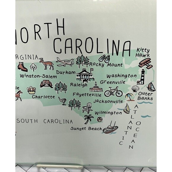 North Carolina Map Art Cutting Board Glass Charcuterie Board Party *Tiny Flaw - Picture 4 of 10